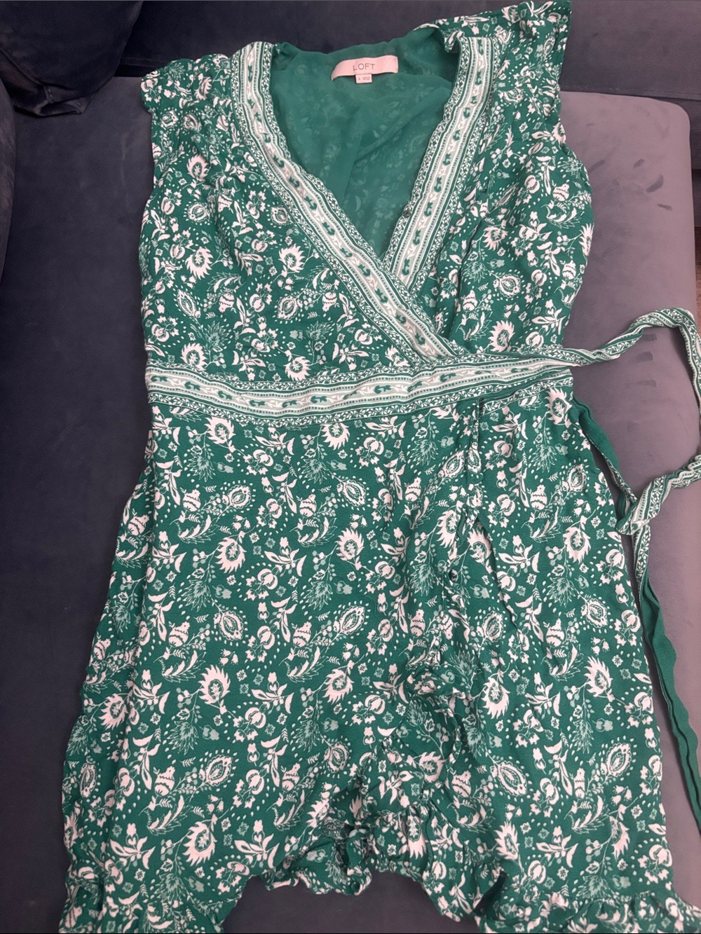 LOFT Emerald Green Floral Wrap Dress